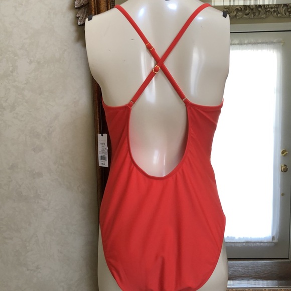 New Women’s one piece cutout swimsuit. Size L (12-14). Orangish red. - Picture 2 of 15